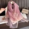Bufanda fina de seda artificial nueva para otoño e invierno, bordado de mariposa para mujer, con cuentas, bufanda de moda, chal cálido, cálido, al por mayor