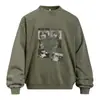 Sudadera con Estampado de Personaje Fragmentado Cuello Redondo para Hombre Primavera y Otoño Holgada Tendencia High Street Desgastado Tie-dye Ropa Deportiva