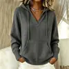 Sudadera con capucha de punto con cordón estilo europeo y americano 2026, suéter de otoño e invierno con bolsillo canguro, manga larga, color liso, ropa casual de moda para mujer