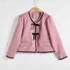 Top de manga abullonada rosa frambuesa Lizhiqi para mujer, nuevo de primavera, chaqueta estilo Chanel entallada con lazo, estilo corto 220580