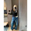 Mochie Rosto Liso Menina Coreana Fibra de Vinagre Tencel Mistura de Lã Gola Polo Casual Manga Longa Camisa Base MQ1953