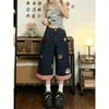 Chao Li tiene stock Diseño de Bordado Perro Negro Divertido Sentido Siete Puntos Jeans Verano Suelto Pierna Ancha Shorts