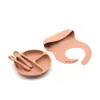 Morandeo Viento del Norte Juego de Plato con Babero Infantil Cuchara Tenedor Juego de Comida Complementaria silicona bebé alimentaci