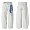 Muxi Ropa # Marca de Moda Estilo Americano Pantalones Plátano, Lavados en Gris Parisino y Blanco, Estilo High Street, Unisex.