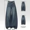 Jeans Feminino de Cintura Alta Wide Leg Plus Size para Mulheres Gordas MM Alargado Ampliado Roupa Feminina Novo Estilo Drapê Emagrecedor Faca Curva Calça Longa