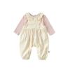 Conjunto Macacão Doce Novo Outono 2025 para Bebês e Crianças Pequenas Roupas de Bebê Menina Camisa Básica de Renda Calça Suspensa Conjunto de Duas Peças