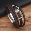 Nova pulseira masculina de couro multicamadas trançada à mão, atacado de joias europeias e americanas transfronteiriças, quente, cabeça de ovelha