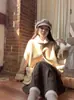 Abrigo de Imitación de Lana de Cordero Vintage para Mujer Invierno Forro de Polar Diseño Engrosado Gamuza Piel Integrada Estilo Academia