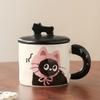 Taza de agua para pareja con tapa, diseño de gato, de cerámica, pequeña, con dibujos animados, de alto valor de color, resistente a altas temperaturas, regalo de acompañamiento.