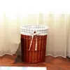 Cesta de Rattan para Cubrezapatos de Bambú Cesta de Rattan Hogar Cesta de Bambú Moda Americana Sala de Estar Esquina de Rattan Almacenamiento Cesta para Estudiantes Montón de Ropa De Zhu