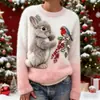 Sudadera de Manga Larga con Cuello Redondo, Corte Ajustado, Estampado Digital con Elementos Navideños Transfronterizos, 250g Franela, Nuevo 2025