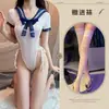 Traje de baño Sexy de Uniforme Escolar de Corte Alto con Botones Ocultos, Traje de Una Pieza con Atado, Conjunto de No Extracción