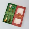 Juego de Cubiertos de Acero Inoxidable Cuchara y Tenedor Navideños Transfronterizos Papá Noel Árbol Cuchara de Postre Dibujos Animados Creativo Set de Regalo Navideño