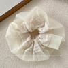 Nuevo Scrunchie Dulce de Malla Color Crema Estilo Coreano para Niñas, Lazo para el Cabello Versátil a Cuadros de Alta Elasticidad para Moño