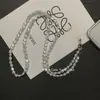Bolso Cruzado Versátil de Moda con Temperamento de Perlas, Clip para Hombro, Cadena Universal Colgante Hecha a Mano para Teléfono Móvil Perla Larga