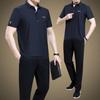 Traje deportivo casual de verano de seda de hielo de manga corta para papá, holgado de solapa, para hombres de mediana edad, conjunto delgado de dos piezas