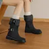 Botas de Gamuza de Cuero de Estilo Nuevo para Otoño e Invierno, de Uso Bidireccional, Caídas con Tacón Grueso, Botas de Montura de Media Pantorrilla, Botas Vaqueras con Hebilla de Cinturón y Suela Gruesa para Mujer