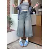 Calça jeans cropped reta americana retrô com lavagem desgastada para mulheres, moda verão, corte solto, plus size, perna larga, jeans comprimento 8/10