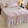 Falda de cama de algodón puro engrosada, fresca y simple, pieza única, sábana bajera antideslizante, funda protectora para colchón, funda de algodón puro cepillado Simmons