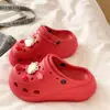 Zuecos Rojos de Manzana Tomate de Suela Gruesa para Aumentar la Altura para Mujer, Zuecos de Boda, Lindos Zapatos Cerrados de Eva Antideslizantes para Exteriores de Verano