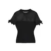 Top de punto con cuello redondo, huecos y lazo, manga corta para mujer, moderno, dulce y atrevido, ajustado, top único y elegante