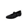 Sapatos Mary Jane Roxo Lavanda Românticos Novos Primavera e Outono Rebites Gestapo Boca Rasa Bico Redondo Seda Pele de Ovelha Planos
