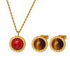 Brincos de corrente de olho de tigre vintage e elegantes, estilo francês, com pingente de pinho vermelho, colar de aço titânio para mulheres