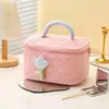 Bolsa de Maquillaje de Pana Color Crema, Tacto Suave y Ceroso, Decoración de Tul, Bolsa de Maquillaje Portátil de Gran Capacidad para Llevar en la Mano