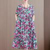 Vestido de Algodón y Seda Floral Talla Grande para Mujeres de Mediana Edad y Mayores Estilo Nuevo Verano 2026 Vestido Elegante para Madres de Mediana Edad Mayores de 50 Años