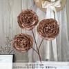 Ramo Falso de Peonía con Borde Tostado Simulada de 3 Cabezas, Flor de Seda Artificial, Arreglo Floral de Plástico, Arreglo de Boda, Decoración de Sala de Estar