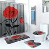 Série Rosa Cortina de Chuveiro Tapete de Chão Conjunto de Quatro Peças Banheiro Doméstico Divisória de Separação Seca e Úmida Cortina de Chuveiro Cortina de Chuveiro à Prova d'Água