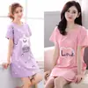 Camisola de verão feminina de manga curta, estilo coreano, plus size, solta e fofa, comprimento médio, pode ser usada fora de casa, pijama casual, roupa de casa