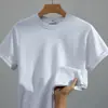 Camiseta Versátil de Manga Corta para Hombre Estilo Americano de Peso Pesado, Tres Agujas, Algodón Puro Grueso Color Sólido Cuello Redondo Caqui Camiseta Básica para Primavera y Verano