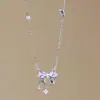 Romántico Collar Dulce Sueño con Lazo y Circonita de Estrella de Cuatro Puntas, Cadena para Clavícula de Niña tipo Hada, Regalo para Mejor Amiga o Novia