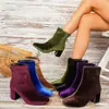 Zapatos de Mujer Transfronterizos 2026 Nuevos Otoño/Invierno Gamuza Punta Cuadrada Tacón Grueso Botines Cortos Mujer Color Sólido Estilo Europeo y Americano Tacón Alto Botines de Moda para Mujer