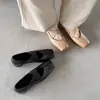 Zapatos de Ballet de Cuero Genuino Estilo Nuevo de Primavera con Punta Cuadrada Baja y Tacón Grueso para Mujer, con Correas Cruzadas, Zapatos Retro Mary Jane de Tacón Medio Nariz de Cerdo
