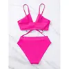 Nuevo Bikini 2027 Transfronterizo Europeo y Americano Amazon Color Sólido de Encaje Sexy Bikini de Dos Piezas Traje de Baño para Mujer