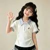 Conjunto de Verano para Niñas: Conjunto de Verano Dulce de Manga Corta con Gato Kt y Cuello, con Adorno de Encaje, para Niños Grandes