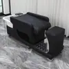 Silla de Lavado para Peluquería Black Warrior Barbería Salón de Belleza Cerámica Lavabo Profundo Cama de Enjuague Semi-Reclinable