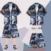 Traje de Playa de Verano para Hombre Camisa Floral de Manga Corta Deportiva Casual Hawaiana Pareja Shorts Marítimos Conjunto de Dos Piezas para Vacaciones