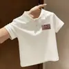 Camisas Polo de Algodão Puro para Meninos e Meninas, Camisetas Estampadas Tendência Estilo Coreano de Verão com Manga Curta, Tops Elegantes com Gola para Bebês e Crianças Maiores