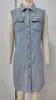Comercio exterior transfronterizo europeo y americano Amazon vestido sin mangas de mezclilla lavado con cuello camisero, bolsillo en el pecho con botones al frente, corte ajustado y diseño entallado en la cintura