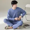 Pijama de algodón puro de manga larga para hombre para primavera y otoño, nuevo estilo 2026, conjunto de ropa de estar de algodón para otoño para hombre, adecuado para usar en exteriores