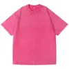 Camiseta de Manga Corta Lavable con Efecto Desgastado Cross230g Talla Europea Retro Americana Holgada Hombros Caídos Camiseta de Manga Corta de Algodón Puro Hombre