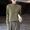 Suéter de punto para mujer 100% lana pura con jacquard de rombos, cuello semi-alto, engrosado para abrigar, top de punto pullover para otoño e invierno