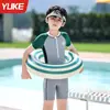 Traje de baño de una pieza para niños Manga corta Verano Nuevo Niños Talla Mediana y Grande Dibujos Animados Protección Solar Entrenamiento Aguas Termales Secado Rápido