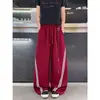 Calça casual listrada vermelha retrô americana para homens, calça de moletom esportiva da moda da alta rua da primavera, calça reta de perna larga