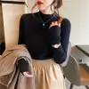 Za home camiseta base de cashmere de oito cores com gola alta semitransparente feminina outono e inverno casual slim fit modeladora alta elasticidade roupa íntima suéter de tricô