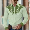 Camisa masculina floral retrô estilo western, casual de rua para uso diário ao ar livre, primavera/verão, colarinho de lapela, mangas compridas, tecido com elasticidade em quatro direções