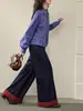 Camisa de Cuadros Azules Miu para Mujer 2026 Primavera Nuevo Estilo Camisa de Manga Larga con Volantes Top Estilo Corto Otoño